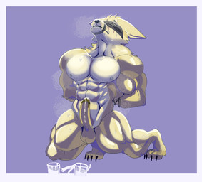 abs anthro balls barazoku bdsm biceps bodily_fluids bondage bound breath claws container covered_eyes covered_mouth cum cum_on_penis cup ejaculation erection feet foreskin fur genital_fluids genitals hands_tied kneeling male muscular muscular_anthro muscular_male muscular_sub nipples panting pecs penis scar smelly solo submissive sweat sweaty_body sweaty_legs toe_claws wet wet_body yellow_body yellow_fur pinumontbalou remember_the_flowers cooper_krager canid canine canis mammal wolf hi_res