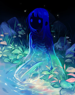 ambiguous_gender aquarium_body blue_body blue_eyes blue_hair bone breasts bubble detailed_background female feral grass group hair leaf lily_pad liquid_body monster_girl_(genre) not_furry nude outside plant pond rib_cage rock sitting skeleton small_breasts spine translucent translucent_body water feefal aquatic elemental_creature elemental_humanoid fish humanoid water_creature water_humanoid digital_media_(artwork) hi_res