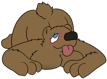 anthro blue_eyes blush breast_squish breasts brown_body brown_fur drunk female fur nude solo squish substance_intoxication tongue trout_(artist) trout_(character) bear mammal 2016 aliasing digital_media_(artwork)