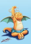 anthro clothing male solo swimming swimming_trunks swimwear sagadreams nintendo pokemon dragonite generation_1_pokemon pokemon_(species) hi_res