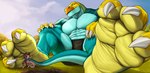 2022 3_toes 5_fingers abs anonymous_artist anthro anthro_on_anthro big_dom_small_sub big_muscles big_tail blue_body blue_scales blue_stripes blue_tail boxer_briefs boxers_(clothing) brown_clothing claws clothed clothing cloud collared_lizard common_collared_lizard deciduous_tree deltoids derse digital_drawing_(artwork) digital_media_(artwork) digital_painting_(artwork) digitigrade dinosaur dirt dominant dominant_anthro dominant_male duo feathers feet fingers foot_fetish foot_focus furgonomics grass green_body green_eyes green_scales grey_clothing grin larger_anthro larger_male lizard macro male male/male monroe_lehner muscular muscular_male muscular_thighs orange_body orange_scales outside park partially_clothed paws pecs pink_body pink_feathers pink_scales pink_tail plant prehensile_tail public raised_paw reptile scales scalie sitting size_difference size_play smaller_anthro smaller_male smile smothering soles standing stripes submissive submissive_anthro submissive_male tail tail_clothing tail_fetish tail_play theropod toe_claws toes trapezius tree tyrannosaurid tyrannosauroid tyrannosaurus tyrannosaurus_rex underwear underwear_only vein veiny_muscles worship yellow_body yellow_scales