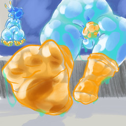 antennae_(anatomy) anthro blue_body blue_hair blue_skin butt clothing dirty dirty_clothing dirty_feet dirty_socks eyeless feet foot_fetish foot_focus footwear freckled_butt freckles genitals glistening glistening_body glistening_butt glistening_genitalia glistening_skin green_slime hair hair_over_eyes male messy pubes short shortstack slightly_chubby slime small_tail socks solo tail wet wet_body wet_clothing monday_(me0wme0wman) grove_(monday) gastropod mollusk slug 1:1 hi_res