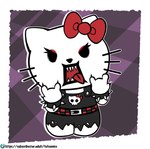 anthro bow_ribbon bracelet clothed clothing female fur jewelry solo spiked_bracelet spikes teeth tongue tongue_out whiskers white_body white_fur fuf hello_kitty_(series) sanrio hello_kitty_(character) domestic_cat felid feline felis mammal hi_res