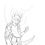 anthro cheek_tuft clothed clothing cybernetic_arm cybernetic_limb eyewear facial_tuft goggles head_tuft male mouth_closed simple_background solo standing topwear tuft bucklebunny species_request 1:1 monochrome