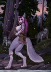 anthro archer breasts butt female forest plant pose rags scared solo tree twilight mansilite bethesda_game_studios microsoft skyrim the_elder_scrolls canid canine canis fox mammal wolf hi_res pinup
