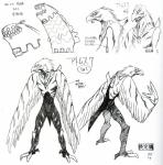 ambiguous_gender anthro beak duo feathers markings side_view simple_background text white_background fooly_cooly atomsk alien avian bird black_and_white hi_res model_sheet monochrome official_art