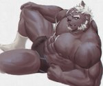 abs anthro barazoku biceps black_body black_clothing black_fur black_underwear brown_eyes bulge clothed clothing deltoids facial_hair footwear forearm_muscles fur goatee hair hand_on_knee hand_on_leg looking_at_viewer lying male muscular muscular_anthro muscular_male nipples obliques on_side pantsless pecs serratus sideburns simple_background socks solo topless underwear whiskers white_background white_clothing white_footwear white_hair white_socks episode0006 mayther_(episode0006) felid mammal pantherine 2018