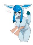 anthro areola biped blue_body blue_eyes blue_fur blue_tail breasts closed_smile disembodied_hand duo ellipsis eyebrows female fur hands_behind_back hanging_breasts heart_symbol holding_breast mouth_closed navel nipples nude simple_background smile speech_bubble standing tail white_background gudlmok99 nintendo pokemon eeveelution generation_4_pokemon glaceon human mammal pokemon_(species) hi_res