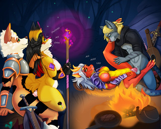 adventurer amber_eyes anal anal_penetration anthro anus armor ash_hair balls bard breasts campfire female fire genitals group hair horn lute magic magic_user male male/female melee_weapon moan musical_instrument nipples outside_sex penetration penile penile_penetration penis penis_in_vagina plucked_string_instrument pokemorph red_body red_scales scales sex staff string_instrument sword tail vaginal vaginal_penetration vulva warrior weapon witch oldoldman dungeons_and_dragons hasbro mythology nintendo pokemon wizards_of_the_coast ignia_(alphaleader) arcanine canid canine elemental_creature felid fox generation_1_pokemon mammal mythological_creature mythological_salamander mythological_scalie pokemon_(species) scalie tabaxi 5:4 hi_res