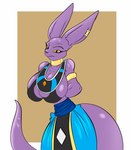 anthro big_breasts breasts cleavage clothed clothing crossgender female huge_breasts mtf_crossgender pupils purple_body slit_pupils solratic dragon_ball dragon_ball_super beerus hi_res