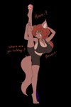 anthro big_breasts bra breasts clothing countershade_torso countershading female flexible fur green_eyes hair one_leg_up raised_leg red_body red_fur red_hair smug solo spats splits sports_bra spread_legs spreading standing text underwear vertical_splits wolfie-pawz ember_lys canid canine canis mammal wolf 2:3 alpha_channel english_text hi_res young_(lore)