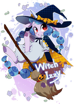 alternate_hairstyle bloom blue_hair blue_tail clothing costume female feral flower hair halloween_costume hat headgear headwear heart_eyes heart_symbol holidays hooves horn magic_user open_mouth pigtails plant purple_body red_eyes ribbons solo tail unicorn_horn witch witch_hat potetecyu_to halloween hasbro mlp_g5 my_little_pony mythology izzy_moonbow_(mlp) equid equine mammal mythological_creature mythological_equine unicorn absurd_res digital_media_(artwork) hi_res