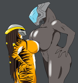 5_fingers abs armor barely_visible_genitalia barely_visible_vulva big_breasts breast_size_difference breast_squish breasts breasts_frottage butt clothing comparing comparing_breasts dreadlock_cuffs duo female female/female fingers genitals glistening glistening_armor glistening_body glistening_breasts glistening_headgear glistening_helmet grey_background grey_body headgear headgear_only headwear headwear_only helmet helmet_only huge_breasts markings mask mask_only mostly_nude muscular muscular_female muscular_humanoid nails non-mammal_breasts not_furry nude orange_body sharp_nails simple_background size_difference squish striped_body striped_markings stripes thick_thighs vulva wide_hips tbkaltoria halo_(series) microsoft predator_(franchise) xbox_game_studios curved_edge_(tbkaltoria) alien alien_humanoid humanoid sangheili yautja 2021 absurd_res colored digital_drawing_(artwork) digital_media_(artwork) flat_colors hi_res portrait shaded simple_shading three-quarter_portrait