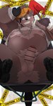 anthro armor balls belly big_belly erection genitals hard_hat headgear helmet kemono male moobs nipples overweight overweight_male penis solo dumdum canid canine mammal 2023 absurd_res censored hi_res