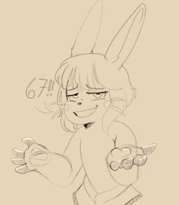 anthro claws female grin paws shitpost smile solo cheetoeater conditional_dnp 67_(meme) made_in_abyss nanachi lagomorph mammal narehate meme monochrome shaded sketch