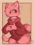 anthro bodily_fluids clothed clothing eyelashes femboy fingers front_view fur hair heart_necklace hoodie male male_anthro mouth_closed nervous_sweat pink_body pink_ears pink_eyes pink_fur pink_hair pink_tail red_clothing red_hoodie red_topwear solo sweat tail topwear conditional_dnp tohupo mammal 2024 digital_drawing_(artwork) digital_media_(artwork) hi_res portrait three-quarter_portrait