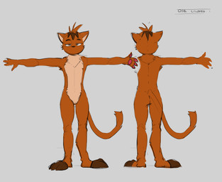 anthro brown_eyes countershading featureless_crotch front_view fur grey_background male male_anthro mouthless narrowed_eyes nude orange_body orange_fur rear_view simple_background solo standing tan_body tan_fur oselotti oselotti_(character) domestic_cat felid feline felis mammal absurd_res hi_res model_sheet