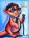 alternate_species anthro brown_body brown_eyes brown_fur chiijohn eyewear fur furrification glasses hair male necktie news screencap solo text scripta_bene last_week_tonight john_oliver john_ottiver mammal mustelid otter river_otter english_text hi_res