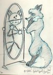 altered_reflection anthro claws crossed_arms digitigrade feet fur hindpaw looking_at_mirror looking_at_object looking_at_reflection male mirror mirror_reflection nude paws reflection simple_background snout solo standing tail toe_claws white_background herbie_bearclaw canid canine fox mammal red_fox true_fox 2001 graphite_(artwork) greyscale monochrome signature sketch traditional_media_(artwork)