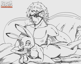 anthro big_butt big_eyes breasts butt canon_x_oc claws crossed_legs duo eye_patch eyewear fellatio female furniture genitals hair handjob handjob_while_sucking human_on_anthro interspecies long_ears long_hair looking_at_another male male/female muscular muscular_male nipples nude oral pawpads paws penile penis scar sex size_difference smile sofa sofa_sex sucking thick_thighs toe_claws rcblackdie disney zootopia judy_hopps rcblackdie_(character) human lagomorph leporid mammal rabbit hi_res monochrome sketch