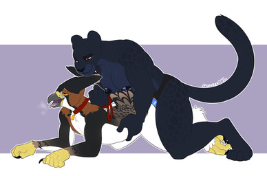 anal anal_penetration anthro beak big_breasts big_female black_body black_fur blue_accents blue_dildo breasts breath claws collar collar_tag dildo dominant dominant_female duo feather_hair feathered_crest feathers female female_penetrating female_penetrating_male finger_claws fur grabbing_from_behind half-closed_eyes head_crest leash leash_pull leashed_collar looking_pleasured male male/female male_penetrated markings multicolored_body multicolored_fur muscular muscular_female narrowed_eyes object_in_ass open_beak open_mouth pegging penetration pseudo_hair raised_tail red_eyes sex sex_toy sex_toy_in_ass sex_toy_insertion simple_background spots spotted_body spotted_fur strapon strapon_in_ass strapon_insertion strapon_sex submissive submissive_male tail thick_thighs thrusting toe_claws toying_partner yellow_sclera smutzkii milo_(fefquest) shima_(crenchaw_wolf) accipitrid accipitriform aquilinae avian bird eagle felid leopard mammal ornate_hawk-eagle pantherine hi_res