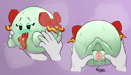 accessory anus bodily_fluids disembodied_hand duo female genital_fluids genitals hair_accessory hair_ribbon heart_eyes heart_symbol humanoid_hands long_tongue not_furry open_mouth ribbons saliva simple_background spread_vulva spreading sweat tongue vaginal_fluids vulva rolfdraw mario_bros nintendo paper_mario lady_bow boo_(mario) ghost spirit 7:4 hi_res