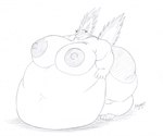 anthro belly big_belly big_breasts breasts feet female huge_belly hyper hyper_belly looking_down navel nipples obese obese_female overweight overweight_female solo adamios nintendo pokemon shawna_(sandslash) generation_2_pokemon pokemon_(species) quilava 2022 monochrome sketch