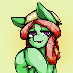 dreadlocks female feral front_view green_body hair open_mouth purple_eyes quadruped red_hair simple_background solo tongue yellow_background kyouman friendship_is_magic hasbro my_little_pony tree_hugger_(mlp) earth_pony equid equine horse mammal pony 1:1 hi_res