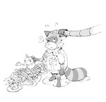 anthro biped clothing duo flower one_eye_closed plant question_mark shirt slightly_chubby solo_focus topwear watering_can robo_sima robot_dreams rascal_(robot_dreams) robot_(robot_dreams) mammal procyonid raccoon 2025 hi_res monochrome