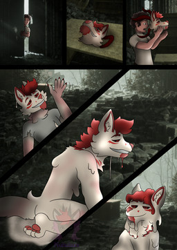 3d_background 4_toes 5_fingers 6_panel_comic ambiguous_fluids black_hair bookshelf claws clothing curse cursed_object feet fingers forced forced_transformation fur furniture goo_transformation hair human_to_anthro inner_ear_fluff kneeling library light_body light_skin logo magic mask multicolored_body multicolored_fur pawpads pink_nose pink_pawpads red_body red_claws red_eyes red_facial_markings red_fur red_hair red_sclera ruined_building shirt slime solo species_transformation table tail teeth_showing tendrils text toes topwear torn_clothing torn_shirt torn_topwear transformation transformation_sequence transformative_mask tuft two_tone_body two_tone_fur wearing_mask white_body white_clothing white_fur white_shirt white_topwear nubulaxx kinktober kinktober_2025 canid canine canis humanoid mammal wolf 2025 3d_(artwork) absurd_res artist_logo artist_name comic digital_media_(artwork) hi_res mixed_media watermark