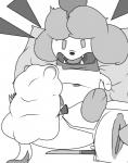 angry anthro canid duo female generation_6_pokemon genitals greyscale hi_res imminent_sex jaylus_t_meowstic knife larger_female male male/female mammal monochrome nintendo penis pillow pokemon pokemon_(species) pussy silverware size_difference slurpuff smaller_male swirlix tongue yelling