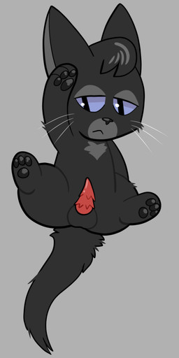 anatomically_correct anatomically_correct_genitalia anatomically_correct_penis animal_genitalia animal_penis balls black_balls black_body black_fur black_nose black_pawpads black_tail blue_eyes chibi feline_genitalia feline_penis feral fur genitals glistening glistening_pawpads grey_body grey_fur grey_inner_ear head_tuft lying male on_back pawpads penile_spines penis red_penis solo tail tapering_penis tuft whiskers white_whiskers catboyjail warriors_(book_series) crowfeather_(warriors) domestic_cat felid feline felis mammal absurd_res digital_drawing_(artwork) digital_media_(artwork) flat_colors hi_res young_(lore)
