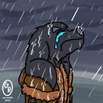 anthro black_body black_fur bodily_fluids eyes_closed fur male raining sad solo tears tribal tribal_clothing garrus368 nesthus_(garrus368) canid canine mammal wiffen_(specie) 1:1 hi_res