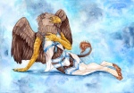 anthro beak biped blue_eyes bulge claws clothed clothing crossdressing digitigrade feathered_wings feathers femboy garter_belt garter_straps legwear lingerie lying male on_side panties pose reclining solo tail thigh_highs underwear wings nelena wolfgryph mythology avian gryphon mythological_avian mythological_creature artist_collaboration full-length_portrait pinup portrait traditional_media_(artwork)