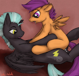 adult_on_child adult_on_young age_difference balls black_body black_feathers bodily_fluids cowgirl_position cum cum_inside duo feathered_wings feathers female female_on_top female_penetrated feral from_front_position genital_fluids genitals hair male male/female male_on_bottom male_penetrating male_penetrating_female multicolored_hair on_bottom on_top open_mouth orange_body orange_feathers penetration purple_eyes purple_hair sex straddling tail tongue tongue_out two_tone_hair wings yellow_eyes young young_feral loki.metal friendship_is_magic hasbro my_little_pony mythology scootaloo_(mlp) thunderlane_(mlp) equid equine mammal mythological_creature mythological_equine pegasus 2012