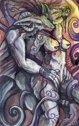 accessory anthro back_tentacles bdsm bite blood bodily_fluids bondage bound breasts claws clothing curled_horn dreadlocks duo ear_piercing eyewear female fingerless_gloves forced fur furgonomics gloves goggles gore handwear hard_vore harness horn jewelry male male/female markings membrane_(anatomy) membranous_wings neck_bite nipples piercing rape ring scared sex tail tail_accessory tail_jewelry tail_ring tentacles vore wings fishyboner zuki_akula gargoyle hyena mammal striped_hyena undead vampire hi_res painting_(artwork) traditional_media_(artwork) traditional_painting_(artwork) traditional_watercolor_(artwork) watercolor_(artwork)