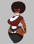 afro anthro big_breasts big_butt breasts butt countershading ear_piercing ear_ring eyewear female glasses piercing ring_piercing solo panthra78 hth_studios raquel_wyld_(hth) felid hybrid mammal pantherine prehistoric_species saber-toothed_tiger tiger absurd_res hi_res