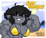 beach big_muscles bikini black_hair bouncing_breasts breasts clothing female flexing flexing_bicep gold_bikini grey_body hair huge_muscles hyper hyper_muscles looking_at_viewer muscular muscular_female pointy_ears purple_eyes sharp_teeth smile smiling_at_viewer smirk smirking_at_viewer solo swimwear teeth two-piece_swimsuit khrunkisillegal golden_week abby_(khrunkisillegal) 2d_animation animated frame_by_frame no_sound portrait short_playtime