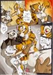 2013 anthro bear better_late_than_never blush breast_grab breasts clothing comic daigaijin dialogue dreamworks english_text exclamation_point felid female giant_panda gloves green_eyes group hand_on_breast handwear heart_symbol interspecies kung_fu_panda leopard male mammal master_po_ping master_tigress nipples nude painting_(artwork) pantherine question_mark red_eyes slightly_chubby snow_leopard song_(kung_fu_panda) text tiger traditional_media_(artwork) watercolor_(artwork)