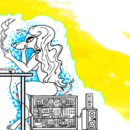 abstract_background antennae_(anatomy) anthro biped breasts choker choker_only cigarette electronic_musical_instrument electronics female fingers fur furniture hair hand_on_head hand_on_own_head jewelry keyboard long_hair musical_instrument necklace necklace_only nude paws scut_tail short_tail sitting smoking solo synthesizer table tail text white_body wire wired_keyboard juuroku_daz jbl canid canine fairy hybrid mammal 1:1 2025 colored_line_art dated digital_drawing_(artwork) digital_media_(artwork) full-length_portrait hi_res japanese_text portrait signature