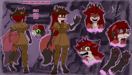 angry anthro asian_clothing clothing east_asian_clothing female happy hat headgear headwear japanese_clothing kimono paws scared teeth young destruteka naoko_sawa_(destruteka) canid canine fox mammal 7:4 hi_res model_sheet