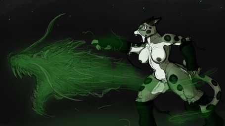 anthro areola big_breasts black_nose breasts eyelashes female front_view fur genitals green_eyes grey_areola grey_body grey_fur grey_nipples markings navel nipples nude open_mouth side_view solo spots spotted_body thick_thighs vulva white_body white_fur wide_hips nagibator clouded_leopard felid mammal pantherine absurd_res hi_res