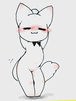 ambiguous_gender dancing eyes_closed fur mostly_nude necktie necktie_only solo white_body white_fur young young_ambiguous young_humanoid arisel_uwu catgod circlehead domestic_cat felid feline felis humanoid mammal 3:4 hi_res
