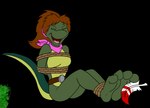 2_toes ankles_tied anthro bdsm bondage bound brown_hair feet female green_body hair hands_behind_back laugh pink_scarf restraints rope rope_bondage scarf solo tail tickling tickling_feet toes irkingir teenage_mutant_ninja_turtles teenage_mutant_ninja_turtles_(1987) mona_lisa_(tmnt) amphibian mutants salamander alpha_channel