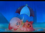 accessory amber_eyes blue_eyes blush bow_(feature) bow_accessory bow_ribbon duo female hair_accessory hair_bow hair_ribbon holding_object holding_umbrella kind male night not_furry outside raining ribbons umbrella syuutocdr kirby_(series) nintendo chuchu_(kirby) kirby alien cephalopod coleoid marine mollusk octopodiform 2012 4:3