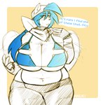 anthro big_breasts bikini breasts clothing female florida_bikini hair huge_breasts kerchief long_hair neckerchief neckwear obese overweight scarf solo swimwear text two-piece_swimsuit anuki soda_tradewinds canid canine mammal raccoon_dog tanuki 1:1 english_text hi_res