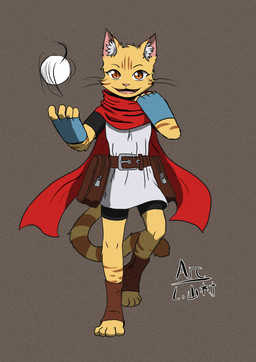 anthro belt belt_buckle belt_pouch bomb brown_markings buckle clothed clothing explosives female gloves handwear long_scarf long_shirt markings open_mouth open_smile orange_eyes scarf smile whiskers yellow_body arc_rose agata_(arc_rose) domestic_cat felid feline felis mammal cel_shading digital_drawing_(artwork) digital_media_(artwork) hi_res shaded