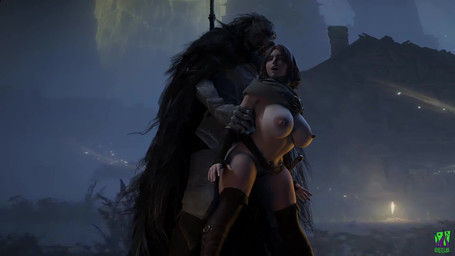 ambiguous_penetration anthro areola arm_pull armor barely_visible_genitalia belt big_breasts blue_eyes bouncing_breasts breasts clothed clothing duo erect_nipples female female_on_anthro from_behind_position front_view fur genitals grey_body grey_fur hand_grab happy happy_sex huge_breasts interspecies male male/female mostly_nude nipples open_mouth outside penetration prison_guard_position sex size_difference sky smaller_female smaller_penetrated smile standing standing_sex thick_thighs wide_hips beastlyjoe elden_ring fromsoftware mythology blaidd_(elden_ring) melina_(elden_ring) canid canine canis human mammal mythological_canine mythological_creature werecanid werecanine werecreature werewolf wolf 16:9 3d_(artwork) 3d_animation animated digital_media_(artwork) hi_res long_playtime no_sound video widescreen