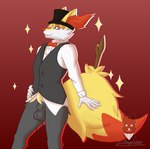 animal_genitalia anthro bottomless clothed clothing genitals hat headgear headwear male partially_clothed sheath solo sirdoomwolf nintendo pokemon braixen generation_6_pokemon pokemon_(species) alternate_version_at_source hi_res