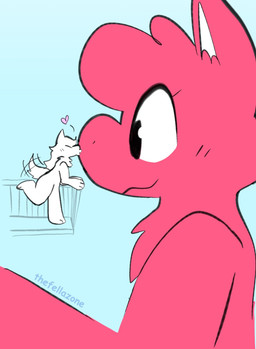 ambiguous_gender anthro balcony blue_background blush duo fur heart_symbol kissing macro raised_leg red_body red_fur simple_background tail tail_motion tailwag text white_body white_fur bigsteppies ruby_(smorbee) canid canine fella_(aimkid) mammal unknown_species artist_name